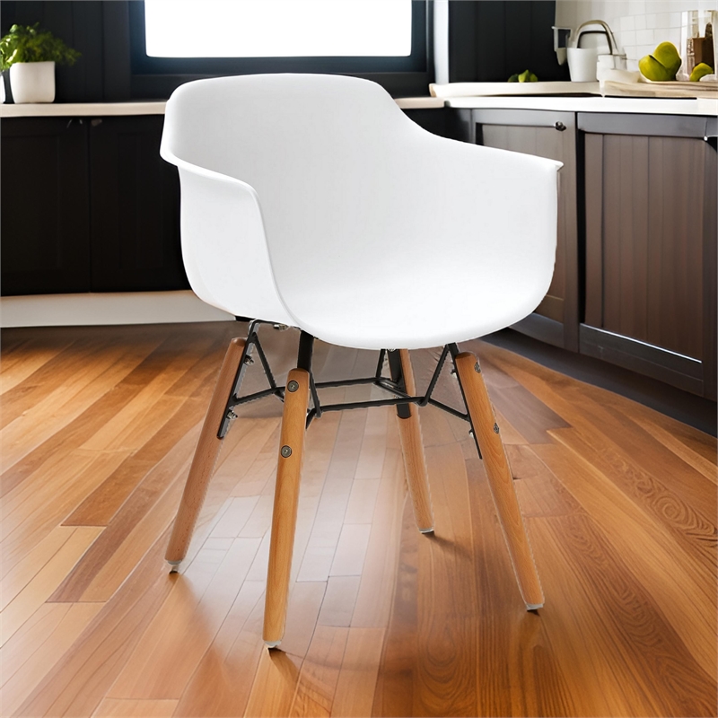 Lyna 16 Inch Kids Side Chair with Solid Back- Set of 4-Angled Wood Base- White