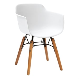Lyna 16 Inch Kids Side Chair with Solid Back- Set of 4-Angled Wood Base- White