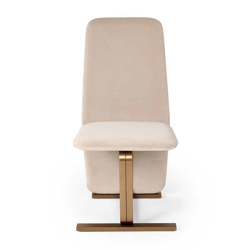 Cid Jim 19 Inch Dining Chair Set of 2- Beige Velvet Fabric- Brushed Brass