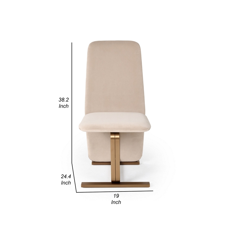 Cid Jim 19 Inch Dining Chair Set of 2- Beige Velvet Fabric- Brushed Brass