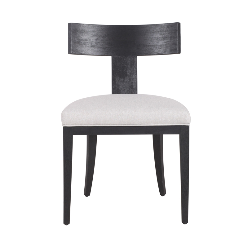 Cid Sten 21 Inch Dining Chair Set of 2- T Shape Back- Beige Linen- Black