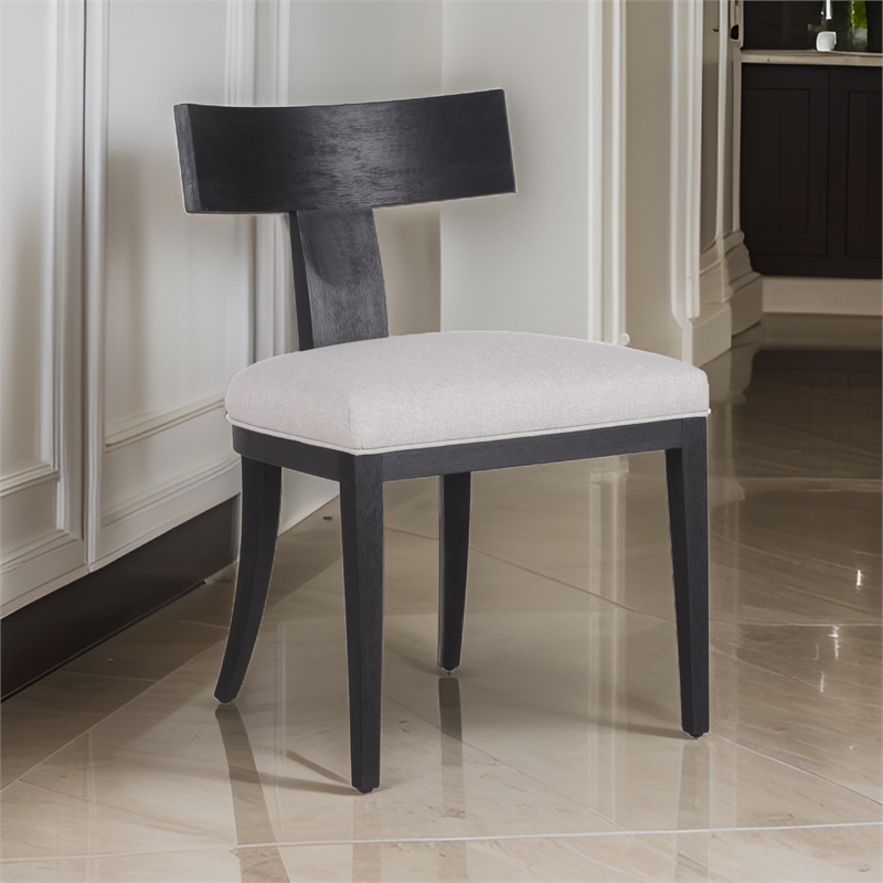 Cid Sten 21 Inch Dining Chair Set of 2- T Shape Back- Beige Linen- Black