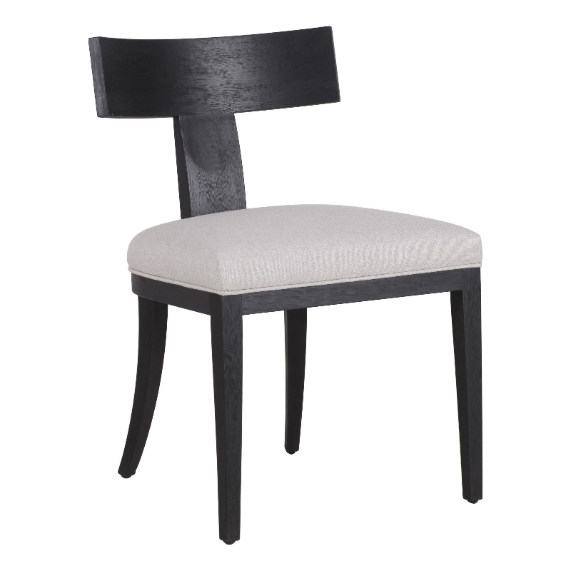 Cid Sten 21 Inch Dining Chair Set of 2- T Shape Back- Beige Linen- Black