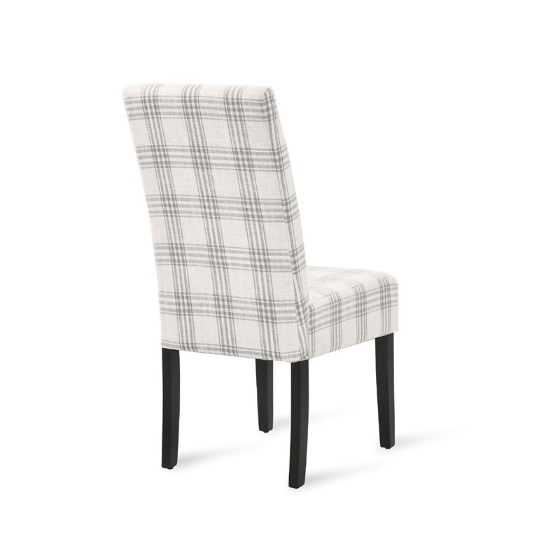 Cini Dining Side Chair Set of 2- Gray Plaid Fabric- Black Wood Legs