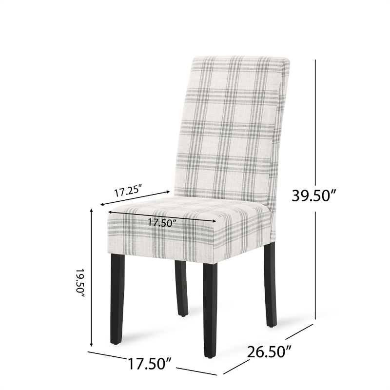 Cini Dining Side Chair Set of 2- Gray Plaid Fabric- Black Wood Legs