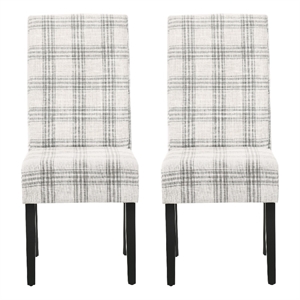 Cini Dining Side Chair Set of 2- Gray Plaid Fabric- Black Wood Legs