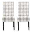 Cini Dining Side Chair Set of 2- Gray Plaid Fabric- Black Wood Legs
