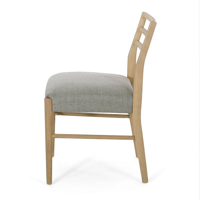 Piny Dining Side Chair Set of 2- Gray Padded Seat- Wood Ladderback