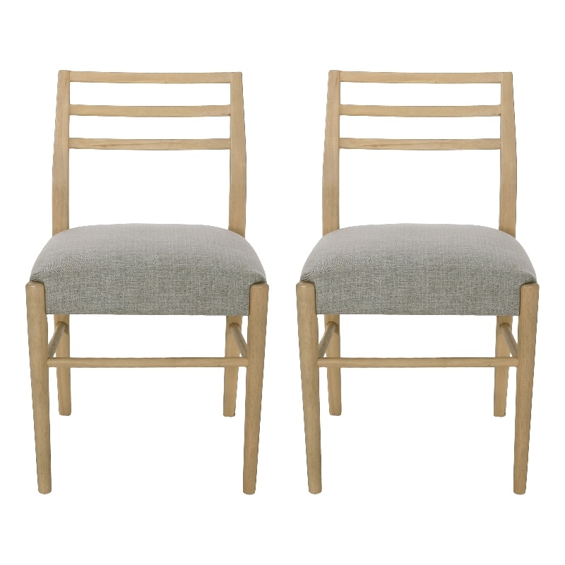 Piny Dining Side Chair Set of 2- Gray Padded Seat- Wood Ladderback