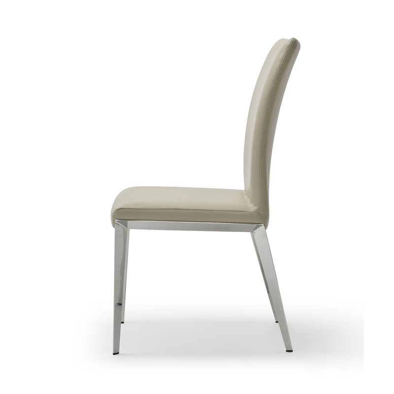 18 Inch Side Dining Chair Set of 2- Gray Faux Leather- Steel Tapered Legs