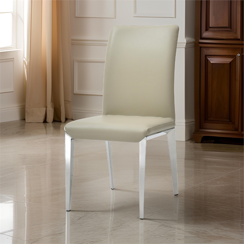 18 Inch Side Dining Chair Set of 2- Gray Faux Leather- Steel Tapered Legs
