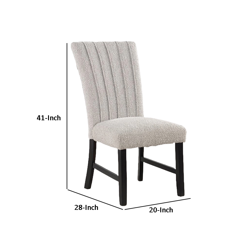 Reo Dining Side Chair Set of 2- Vertical Tufted Gray Boucle- Black