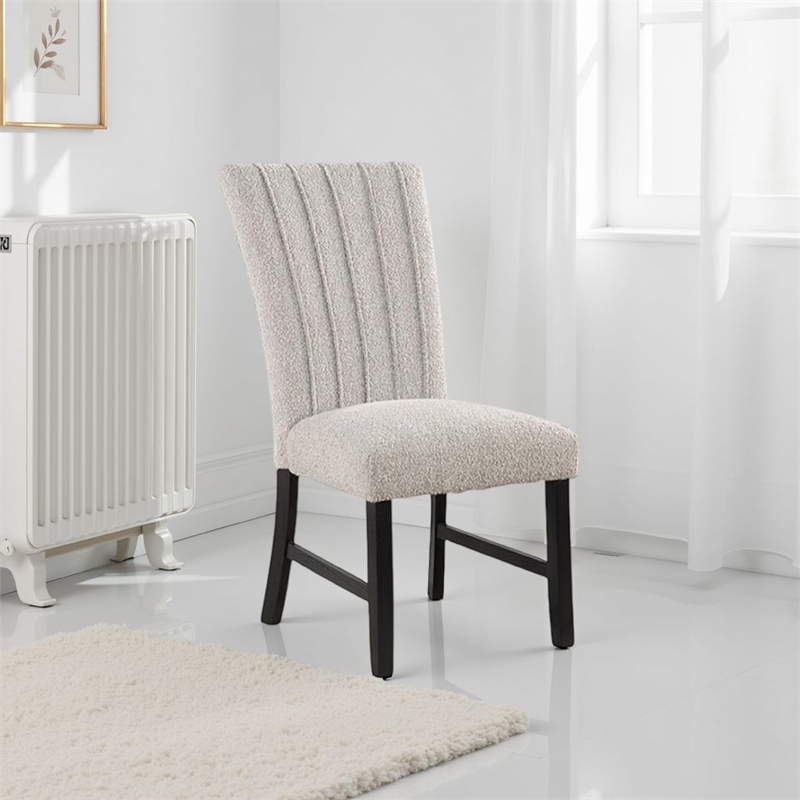 Reo Dining Side Chair Set of 2- Vertical Tufted Gray Boucle- Black