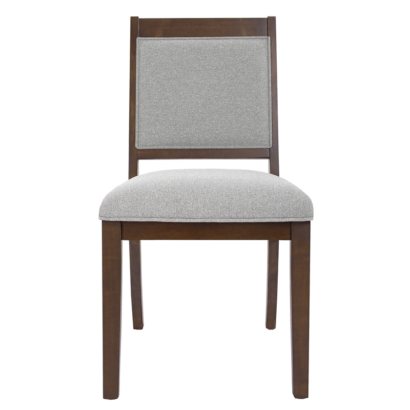 Tom Side Dining Chair Set of 2- Brown Solid Wood- Gray Woven Fabric