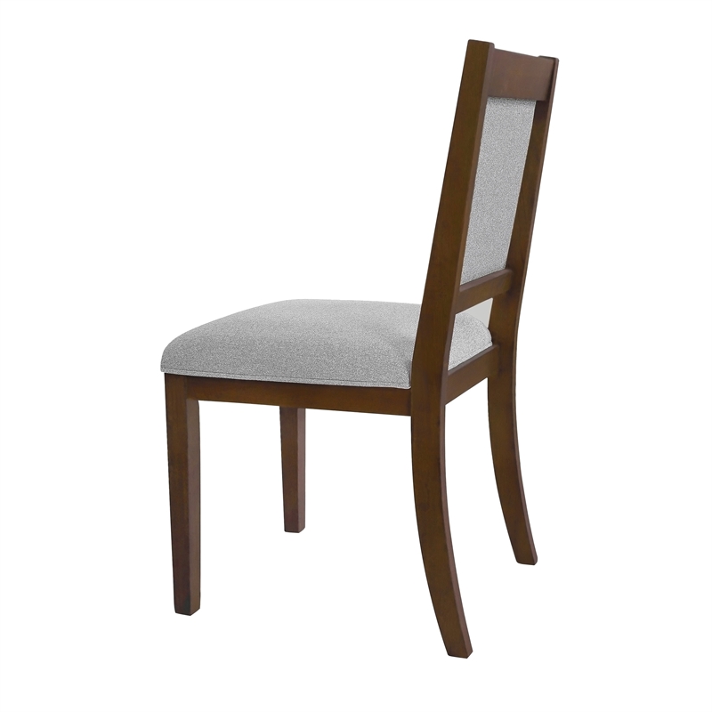 Tom Side Dining Chair Set of 2- Brown Solid Wood- Gray Woven Fabric