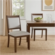 Tom Side Dining Chair Set of 2- Brown Solid Wood- Gray Woven Fabric