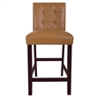 Popa Counter Stool Chair Set of 2- Brown Faux Leather- Tufted Back
