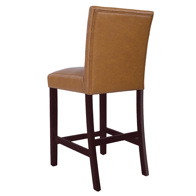 Popa Counter Stool Chair Set of 2- Brown Faux Leather- Tufted Back