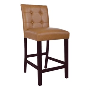 Popa Counter Stool Chair Set of 2- Brown Faux Leather- Tufted Back