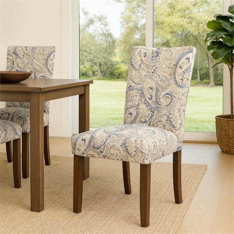Jax Parsons Dining Chair Set of 2- Cream Blue Velvet Paisley Print