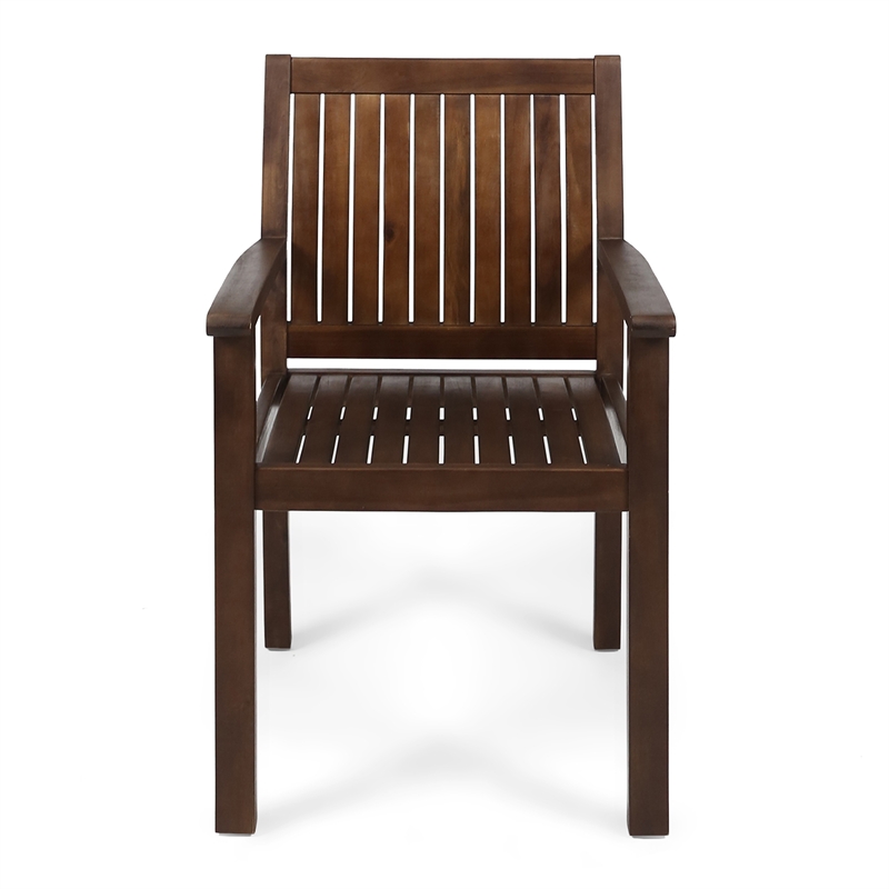 Alison Outdoor Dining Arm Chair Set of 2- Slatted Brown Acacia Wood