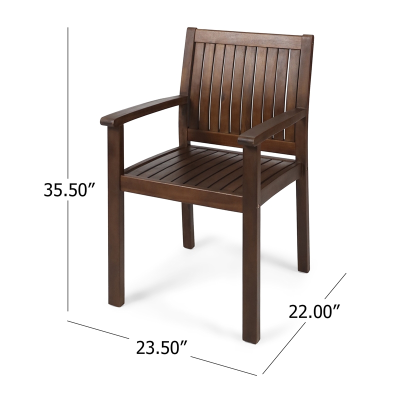 Alison Outdoor Dining Arm Chair Set of 2- Slatted Brown Acacia Wood