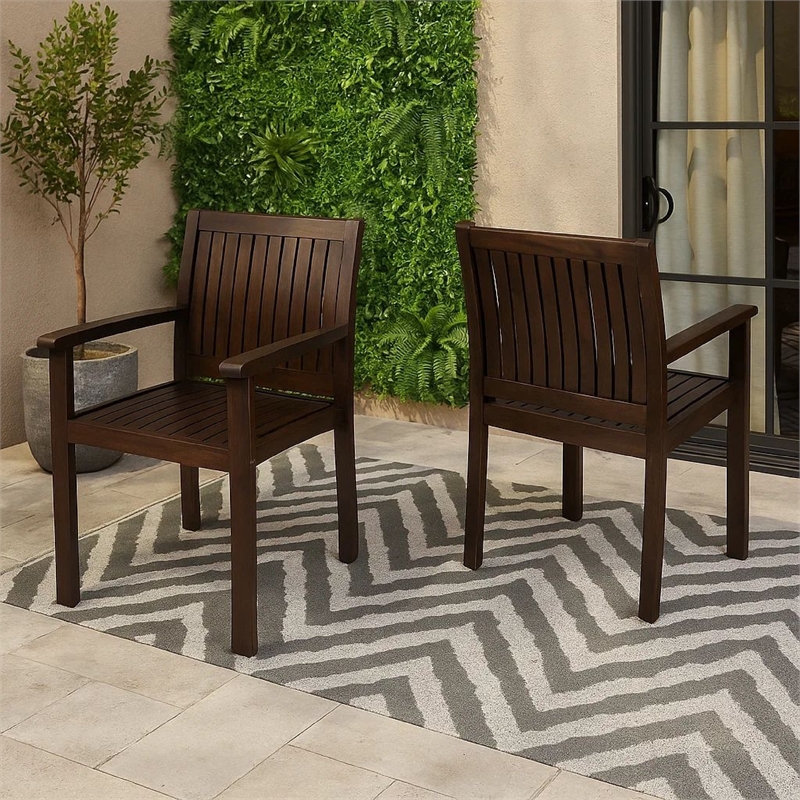 Alison Outdoor Dining Arm Chair Set of 2- Slatted Brown Acacia Wood