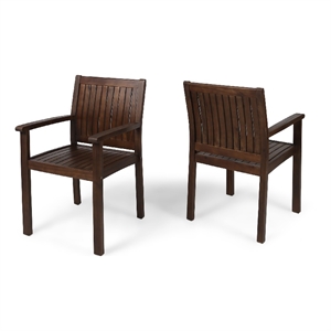 Alison Outdoor Dining Arm Chair Set of 2- Slatted Brown Acacia Wood