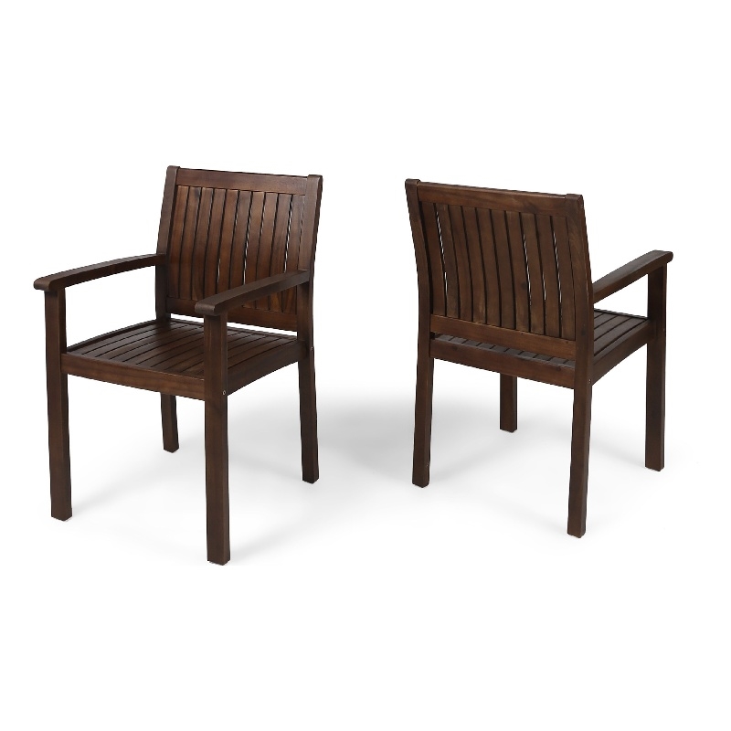 Alison Outdoor Dining Arm Chair Set of 2- Slatted Brown Acacia Wood