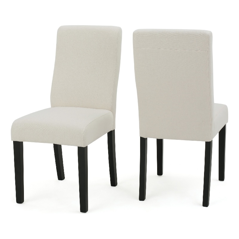 Celine Dining Side Chair Set of 2- Ivory Fabric and Black Wood Frame