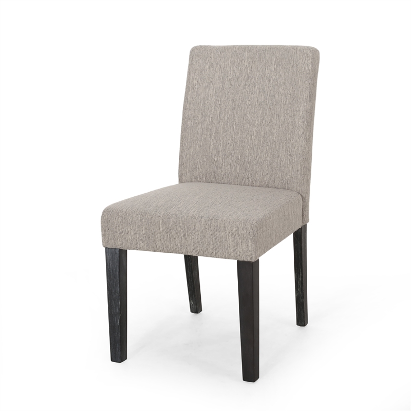 Dining Chair Set of 2- Light Gray Fabric- Soft Cushions and Black Wood