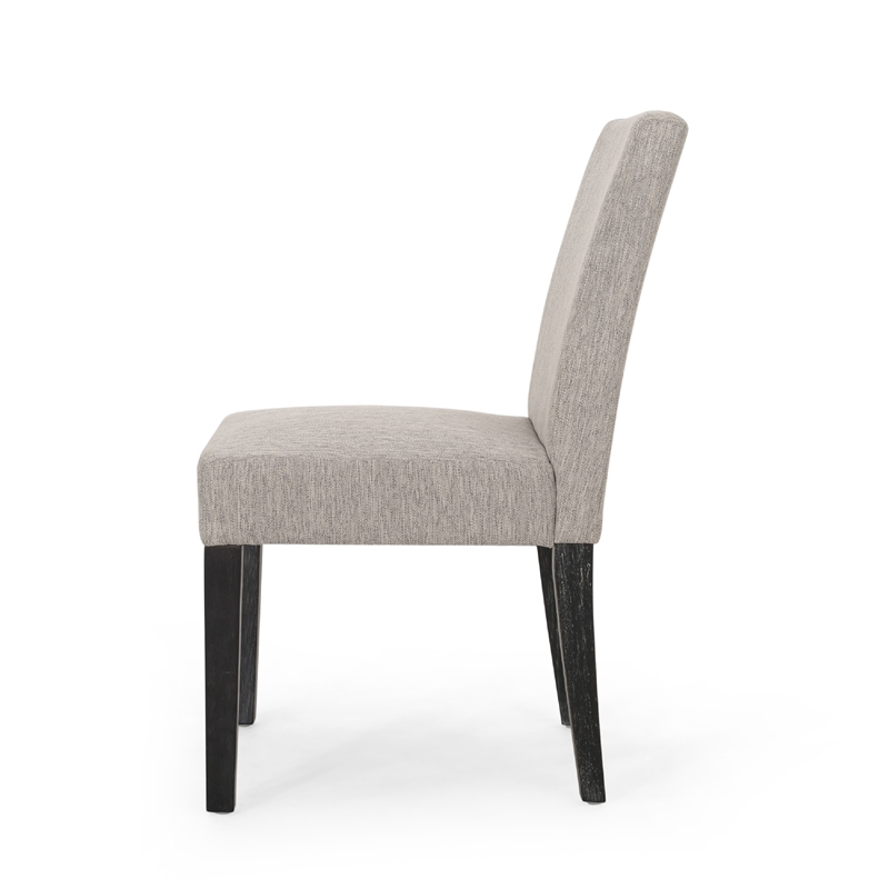 Dining Chair Set of 2- Light Gray Fabric- Soft Cushions and Black Wood