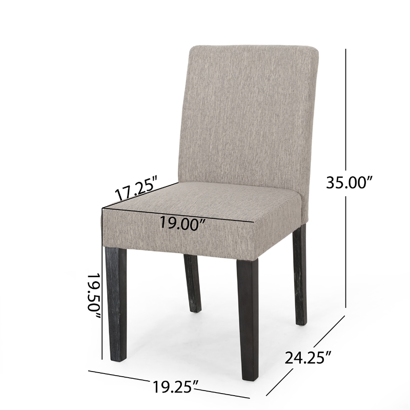 Dining Chair Set of 2- Light Gray Fabric- Soft Cushions and Black Wood