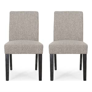 Dining Chair Set of 2- Light Gray Fabric- Soft Cushions and Black Wood