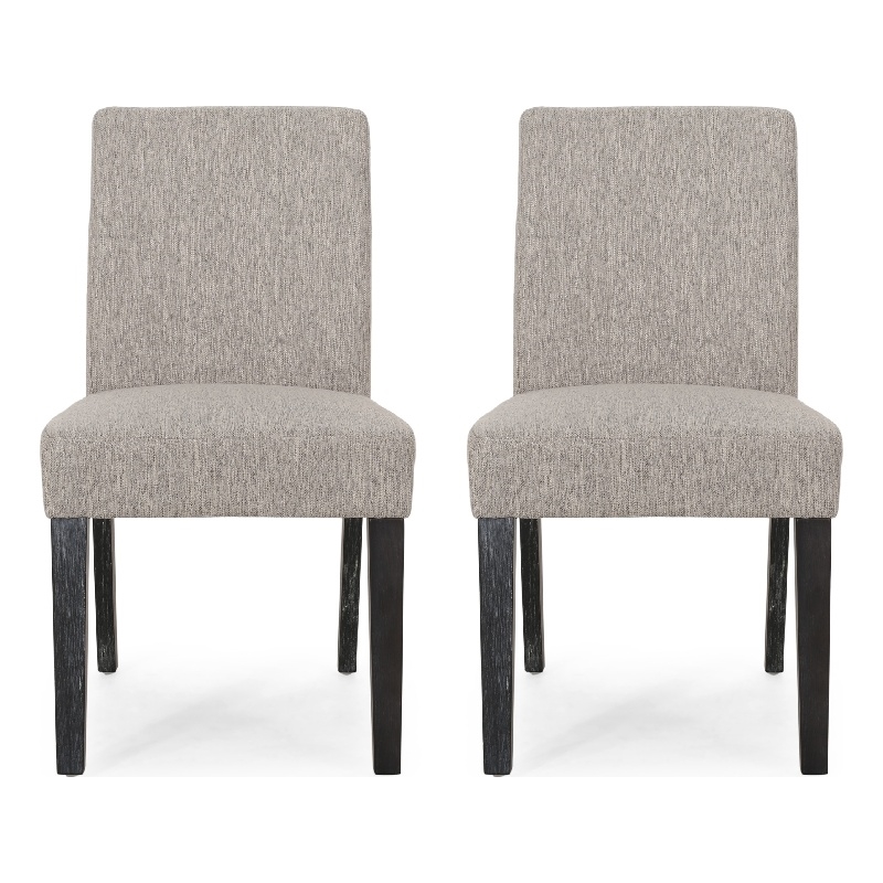 Dining Chair Set of 2- Light Gray Fabric- Soft Cushions and Black Wood