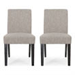Dining Chair Set of 2- Light Gray Fabric- Soft Cushions and Black Wood