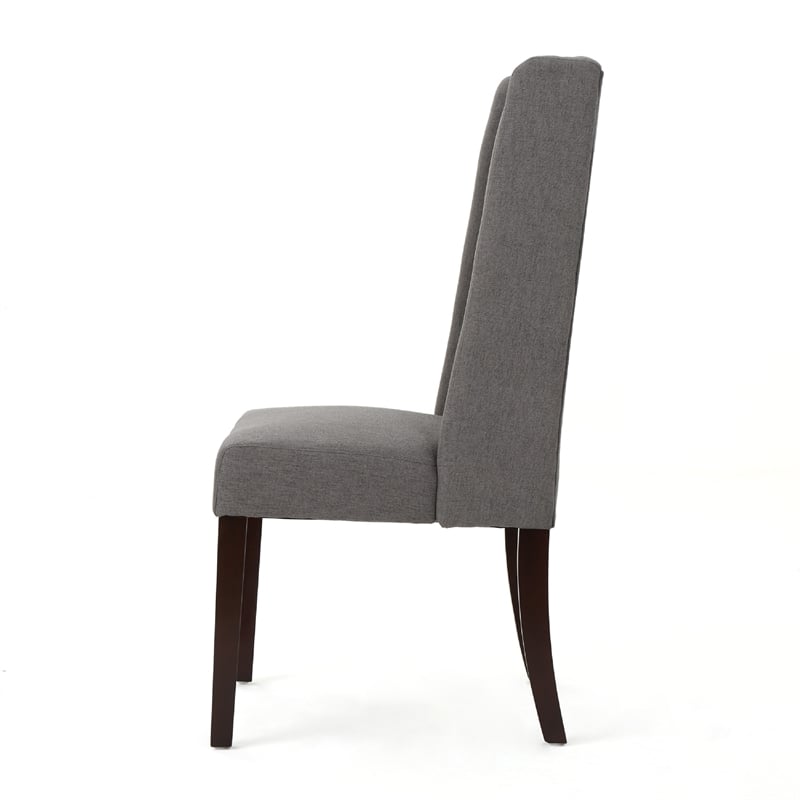 Nathan Dining Chair Set of 2- Dark Brown Wood- Tufted Gray Wingback