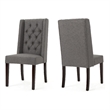 Nathan Dining Chair Set of 2- Dark Brown Wood- Tufted Gray Wingback