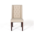 Nathan Dining Chair Set of 2- Dark Brown Wood- Tufted Beige Wingback