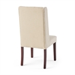 Nathan Dining Chair Set of 2- Dark Brown Wood- Tufted Beige Wingback