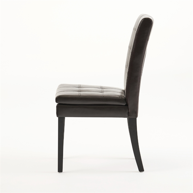 Brenda Dining Chair Set of 2- Chocolate Brown Tufted Faux Leather