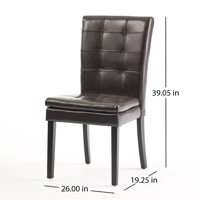 Brenda Dining Chair Set of 2- Chocolate Brown Tufted Faux Leather
