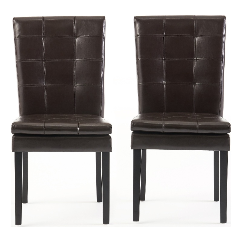 Brenda Dining Chair Set of 2- Chocolate Brown Tufted Faux Leather