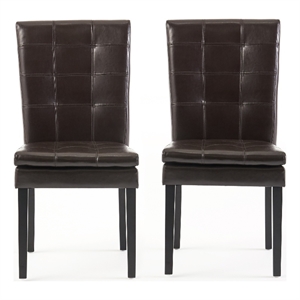 Brenda Dining Chair Set of 2- Chocolate Brown Tufted Faux Leather