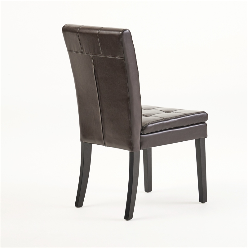 Brenda Dining Chair Set of 2- Chocolate Brown Tufted Faux Leather