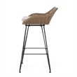 Outdoor Barstool Chair Set of 2- Beige Fabric- Brown Rattan- Black