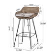 Outdoor Barstool Chair Set of 2- Beige Fabric- Brown Rattan- Black