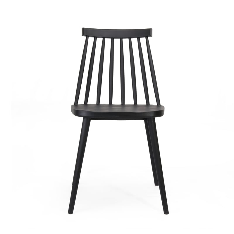 Dining Side Chair Set of 2- Black Polypropylene- Spindle Backrest
