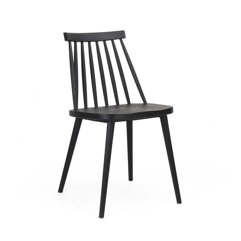 Dining Side Chair Set of 2- Black Polypropylene- Spindle Backrest