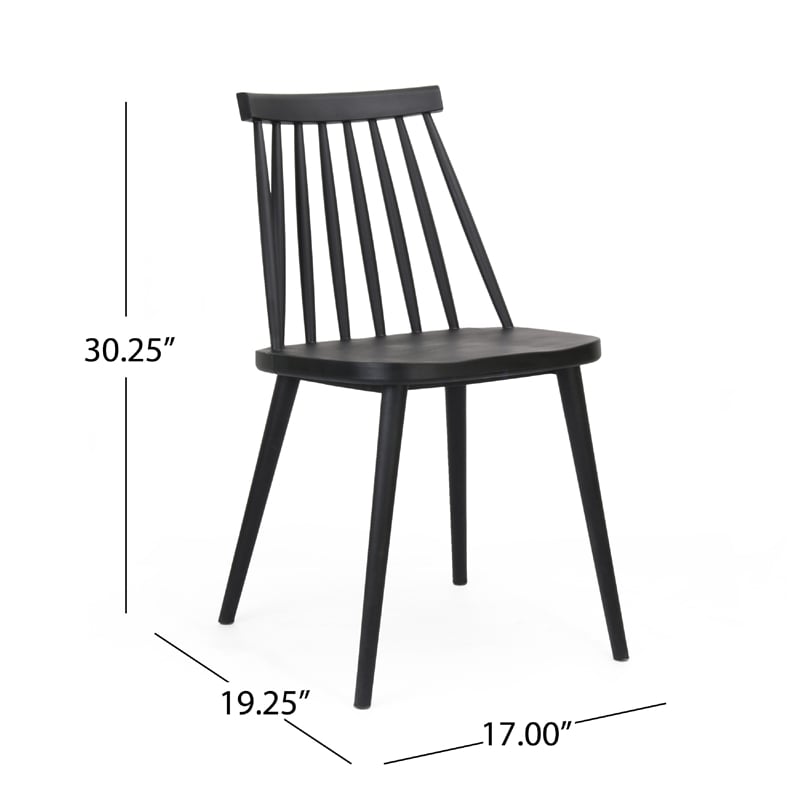 Dining Side Chair Set of 2- Black Polypropylene- Spindle Backrest